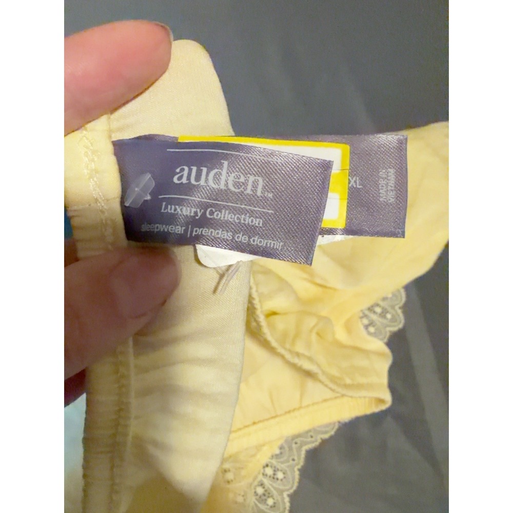 Auden Luxury Collection Pajama Set XL Yellow Lace Trim Button Front Sleepwear - Picture 8 of 9